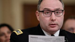 Lt Col Alexander Vindman arrives to testify at House Intelligence Committee hearing on Trump impeachment inquiry on 19 November 2019