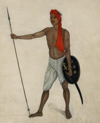 Indian trooper holding a spear by Ghulam Ali Khan, 1815-186