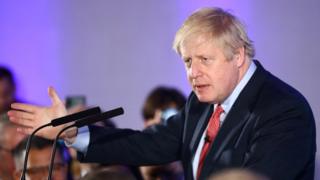 Boris Johnson speaking at Conservative Party event following election results