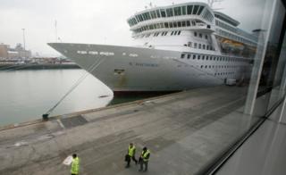 The cruise ship Balmoral is prepared prior to boarding of passengers going on the Titanic Memorial Cruise in Southampton, England April 8, 2012
