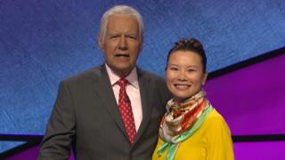 Kristyna Ng with Jeopardy! host Alex Trebek