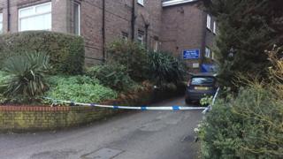 Police tape by church car park