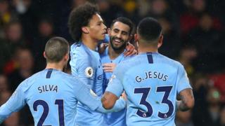 Man City celebrate Leroy Sane goal