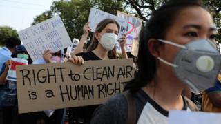 Environmental activists rally to demand rights to clean air, near the Thai Government House in Bangkok, Thailand, as the country struggles to contain worsening air pollution