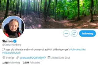 Screenshot of Greta Thunberg's Twitter profile, with her name changed to 