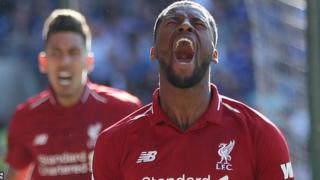 Georginio Wijnaldum celebrates his goal at Cardiff