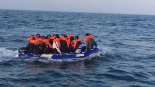 Migrants in boat in the English Channel