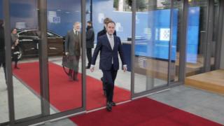 Foreign Office Minister Chris Pincher arriving in Brussels