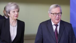 Theresa May and Jean-Claude Juncker in Brussels in February
