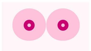 Снимок экрана от Cancerfonden показывает два розовых круга, представляющих женскую грудь
