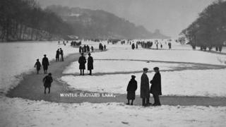 Frozen Rudyard Lake, circa 1910