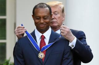 Golfer Tiger Woods is awarded the Presidential Medal of Freedom