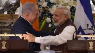 पंतप्रधान नरेंद्र मोदी आणि इस्राईलचे पंतप्रधान नेतान्याहू.