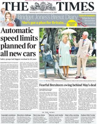The Times front page, 27/3/19