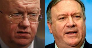 Vasily Nebenzya y Mike Pompeo
