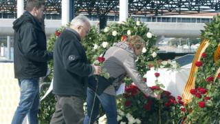 Flowers laid at Barcelona airport in memory of the Germanwings crash. 23 March 2016
