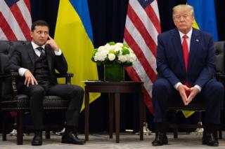 US President Donald Trump and Ukrainian President Volodymyr Zelensky during a press conference