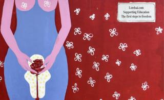 Mural sobre menstruação em Guwahati em 28 de maio de 2019