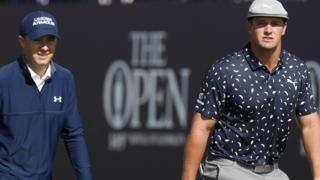 Jordan Spieth and Bryson DeChambeau in round one action at The Open