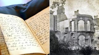 A composite image of the recipe book and Begbrook House in Frenchay