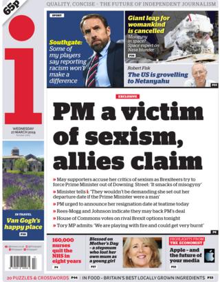 The i front page, 27/3/19