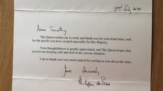 Letter from HM Queen lady in waiting