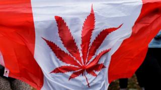 Флаг Канады с листом марихуаны на нем