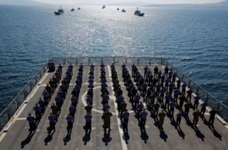 Crew members on board TCG Bayraktar (L-402)