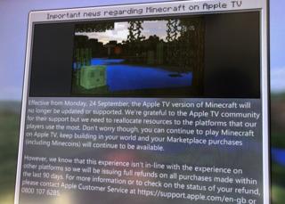 Minecraft message on Apple TV