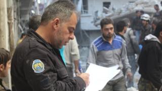 Free Syrian Police officer working alongside the White Helmets civil defence in Syria