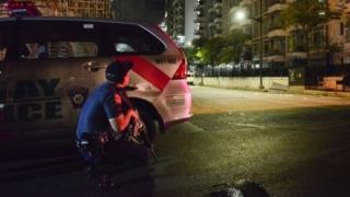 A policeman stands by outside the Resorts World Manila complex