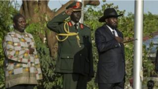 Rais Salva Kiir na aliyekuwa makamu wake Riek Machar