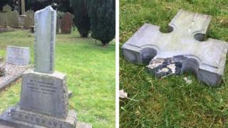The politician's headstone has been smashed in an attack at Goldenbridge Cemetery