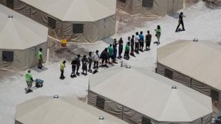 Children in a tent city in Texas