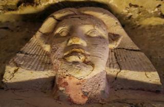 A statue is seen inside the newly-discovered tomb of Wahtye, which dates from the rule of King Neferirkare Kakai
