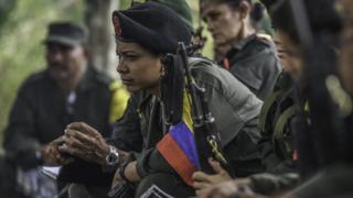 Revolutionary Armed Forces of Colombia (Farc) guerrillas at a camp in the Colombian mountains, 18 February 2016