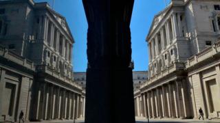 Bank of England reflected in glass