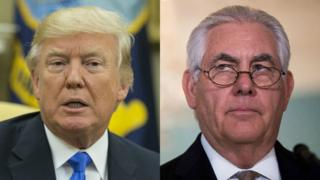 Donald Trump y Rex Tillerson en dos fotos diferentes.