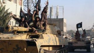 Islamic State militants in Raqqa, Syria, undated
