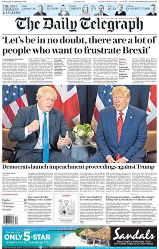 Daily Telegraph front page 25/09/19