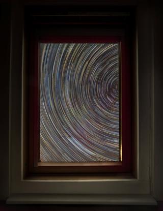 Star trail taken from inside a house in Shropshire