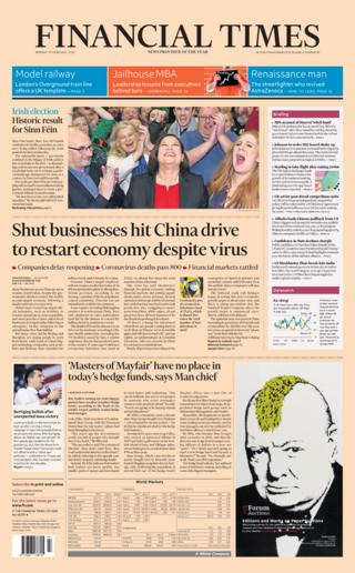Monday's Financial Times front page