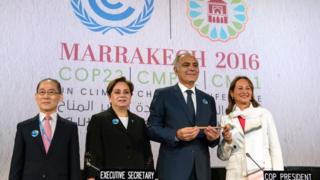 Salaheddine Mezouar, le président de la COP22 (centre)