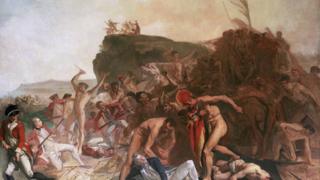 Llun o farwolaeth Capten Cook gan Johann Zoffany