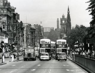 Cars and buses on Princes Street, 1964.