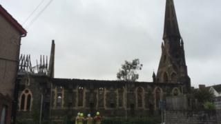 The roof of the church was completely destroyed in the fire