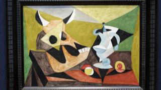 A portrayal called 'Nature Morte au Crane de Taureau' by Spanish Pablo Picasso is shown during an Impressionist and Modern Art showcase press observation during Christie's auction residence in London, 19 Mar 2007.