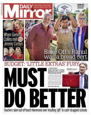 Daily Mirror front page - 31/10/18