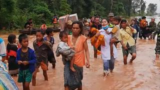 Villagers rescued from flooding after dam collapses. Picture: Attapeu Today
