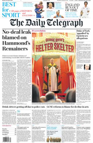 Front page of the Telegraph